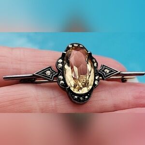 VINTAGE ANTIQUE STERLING SILVER LEMON CITRINE PIN/BROOCH